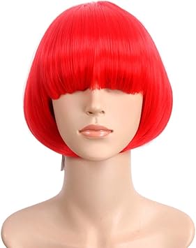Amazon Co Jp 女性ファッションボボヘッドかつら 赤い高温シルクショートヘアウィッグ スポーツ アウトドア