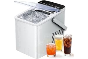 Countertop Ice Maker with Portable Handle, 26lbs/24H, 9 Cubes Ready in 6 Mins, Self-Cleaning, Compact Ice Machine with Basket