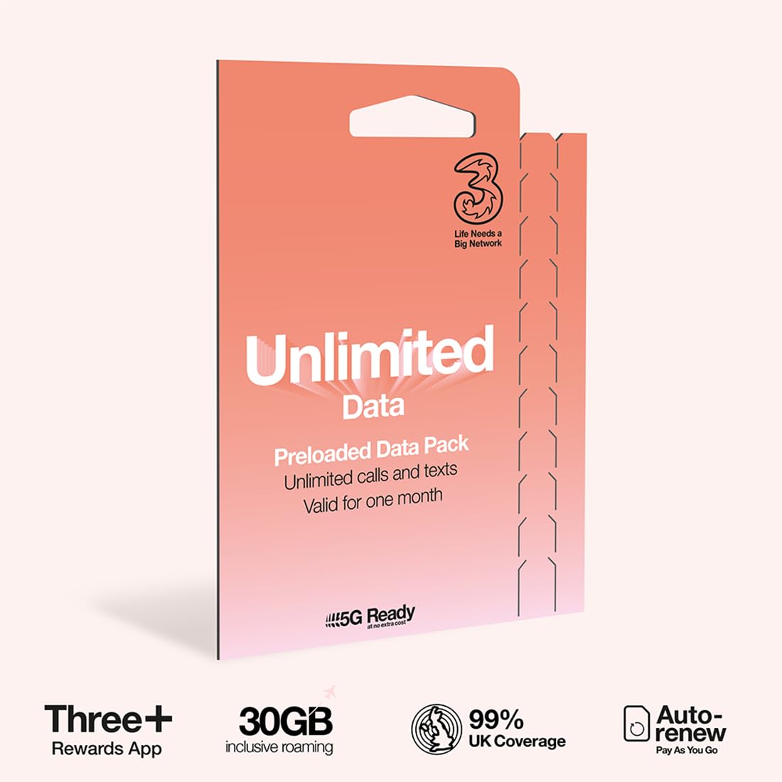 Three Mobile PAYG Voice SIM Pack - Unlimited - £35