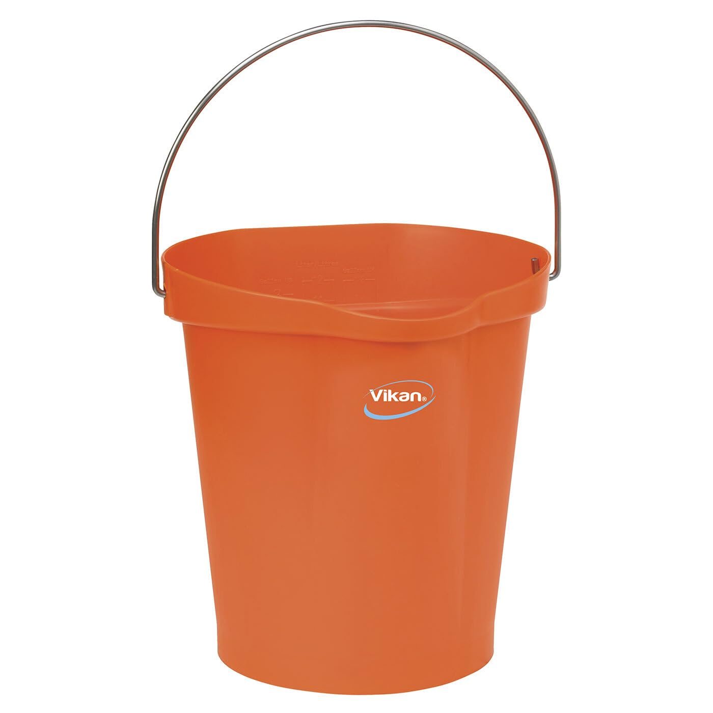 Vikan 56867 Durable Polypropylene Hygiene Bucket/Pail, Stainless Steel Handle, 12 Litre, Orange