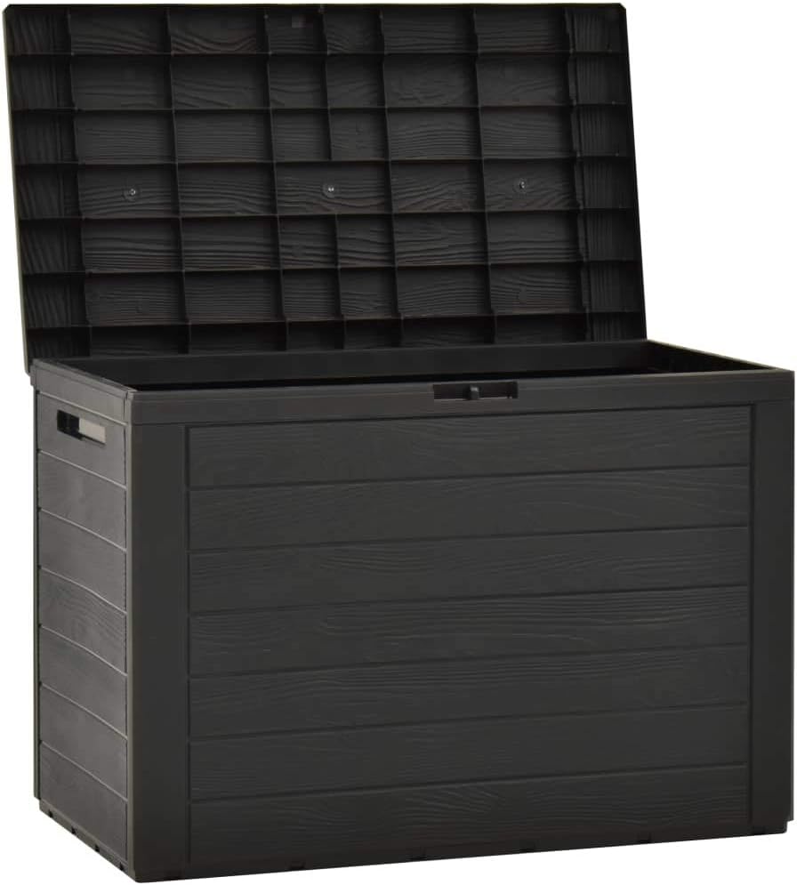 POCREATION 38.7'' x 17.3'' x 21.7'' 50 Gallons Garden Storage Box, Resin Deck Box Container Outdoor Pool Patio Furniture for Pool Accessories, and Storage for Outdoor Toys (Black): Home & Kitchen