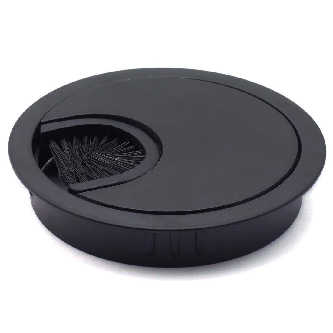 HJ Garden 1pc 2-3/8 inch (60mm) Metal Desk Grommets with Brush Open for Managing and Hiding Wire Cord Cable Hole Cover Office PC Desk Cable Cord Organizer Zinc Alloy Cover Black