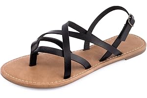 HUAYUANWELL Women's Gladiator Flat Sandals Fisherman Strappy Sandals Ankle Strap Sandals