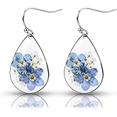 NQEUEPN Flower Teardrop Earrings, Forget Me Not Flower Earrings Flower Earrings Dangle Elegant Sweet Pressed Flower Earrings Teardrop Earrings Jewelry for Women(Silver)