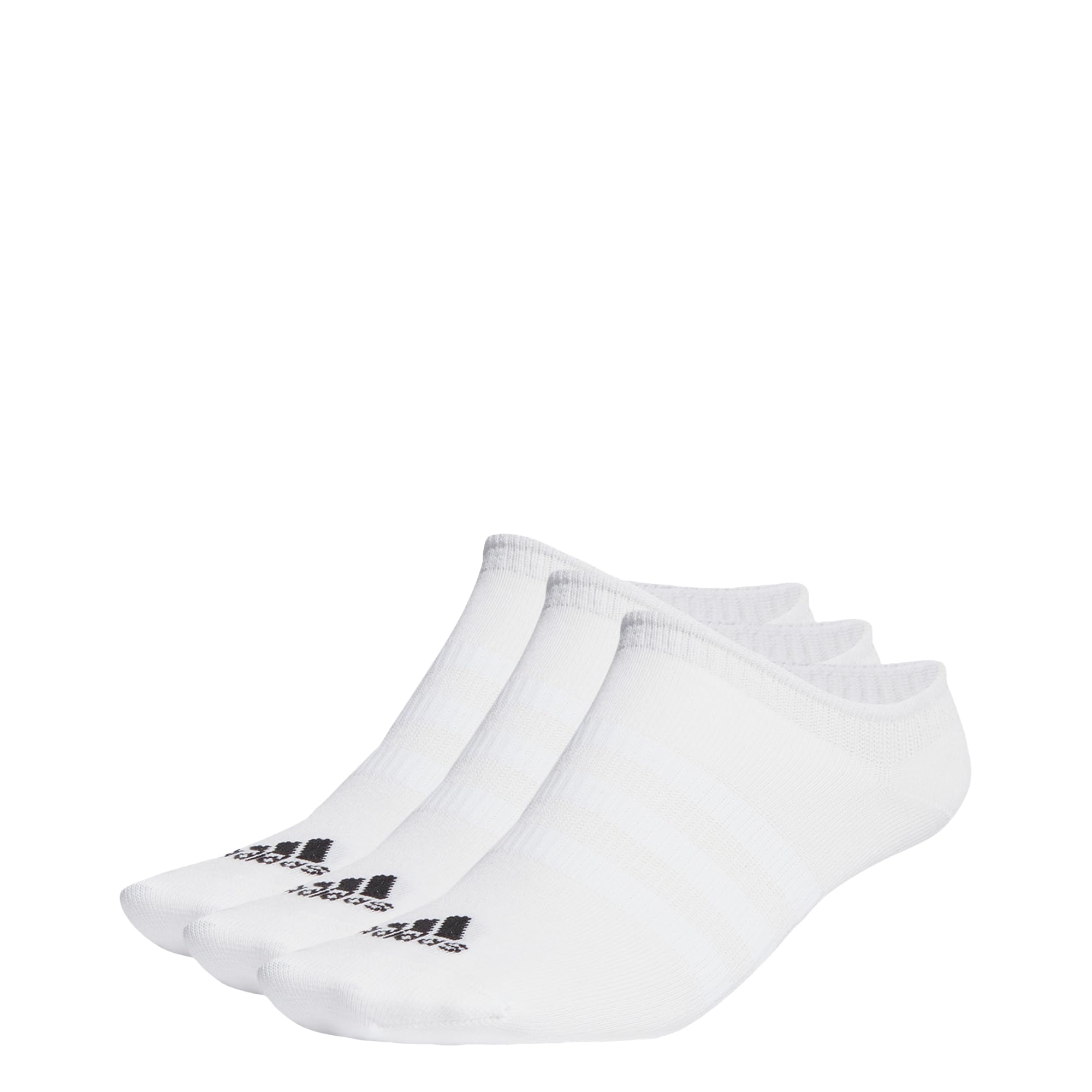 adidas Unisex Thin and Light No-Show Socks 3 Pairs, White / Black, 10.5-12.5 3