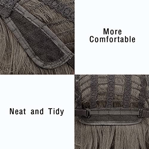 UHIBROS Short Wavy Wigs Black Highlight With Natural Bangs Shoulder Length Wig For Women Ladies Synthetic Heat-Resistant For Party Daily (Black Mixed Brown )