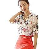 Aro Lora Women's Chiffon Flower Long Sleeve Summer Casual Shirt Loose Blouse