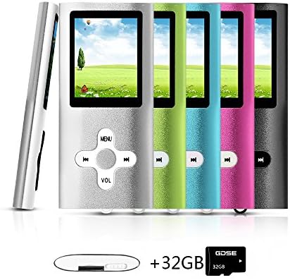 Goldenseller Mp3 / Mp4 Player, with 32GB Micro SD Card, Media Player, Portable Videos Player, Music Player, Voice Recording Player, Supporting MP3, WMA, JPEG and TXT files (Silver)