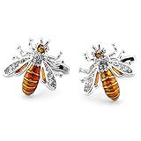 PenSee Rare Diamond & Orange Bee Cufflinks for Men with Gift Box
