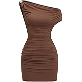 MakeMeChic Women's Bodycon Mini Dress Ruched Asymmetrical Sleeveless Short Dresses