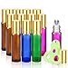 Olilia Glass Roll on Bottles with Metal Roller Balls - Essential Oils Key included 12 Pack of 10ml(1/3oz) (Mixed Color - Gold Lids)
