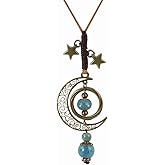 YJTSWDXY Bohemian Pendant Necklace Vintage Crescent Moon Statement Necklace Boho Ceramic Bead Pendant Adjustable Length for Women