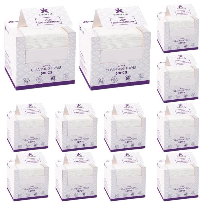 Serenorch Disposable Face Towels, 10" x 12", Ultra Thick Face Towelettes for Sensitive Skin, Extra Soft Makeup Remover Dry Wipes, 600 Count Image