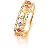 14K Gold Plated Multicolor Rainbow Colorful Chakra Square Cubic Zirconia Finger Ring for Women Girl Anniversary Birthday Jewelry Gift