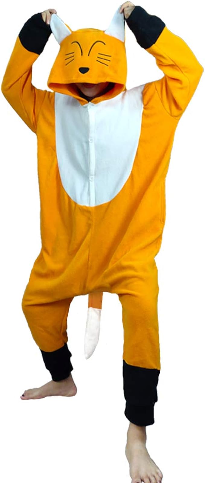 Amazon Com Dressfan Fox Onesie Fox Costume Cosplay Costume Animal Pajamas Unisex Adult One Piece Pajamas Dark Yellow L 66 70 Clothing