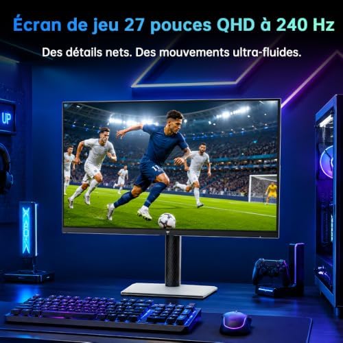 H27E6S Écran Gaming 27 Pouces QHD 2560 x 1440, 240Hz (OC 275Hz), Fast IPS, 1 ms, HDR400, FreeSync & G-Sync Compatible, Eye Care, VESA 100x100mm, Pied Réglable en Hauteur, HDMI 2.0, DisplayPort 1.4