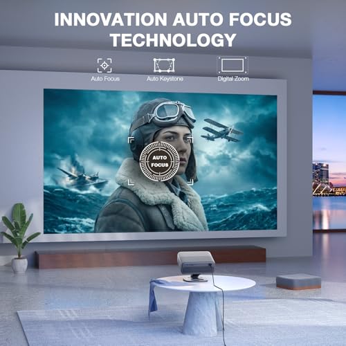 [Now with Netflix & 4500 ANSI] 4K Projector with WiFi and Bluetooth,TOF Real-Time Auto Focus Projector, AuKing Outdoor Movie Home Proyector with Omni-Adjustable Stand(silver grey)