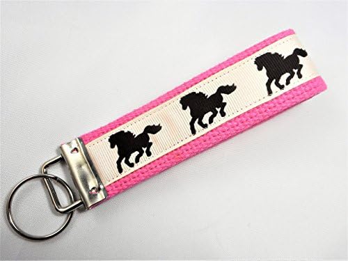 Equestrian Horse Ribbon Wristlet Key Fob Keychain Pink