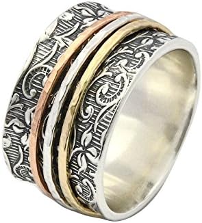 Gift for her, Spinner Ring for women, Silver and Gold ring, Leaf Spinner Ring, Meditation Ring, Fidget Ring, Worry Ring, Triple Spinner Ring, Spinner Wedding Band, available in sizes 3 -11