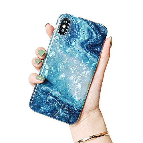 IP Xs Max Case Marble Compatible with Apple iPhone Xmax 10xs 10s Cover TPU Bumper I Phone Xphone Luxury Protective Ultra Thin Coque 6.5 Inch(Dark Blue)