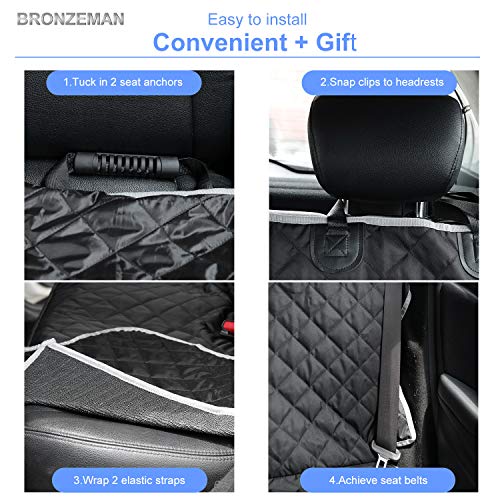 Dog Seat Cover for Back Seat - 100% Waterproof,Nonslip Bench Seat Cover Compatible for Middle Seat Belt | Strong & Durable, Multiuse,Fits All Cars | Bonus Gifts Pack Bag,Dog Leash, Buckle (Black)