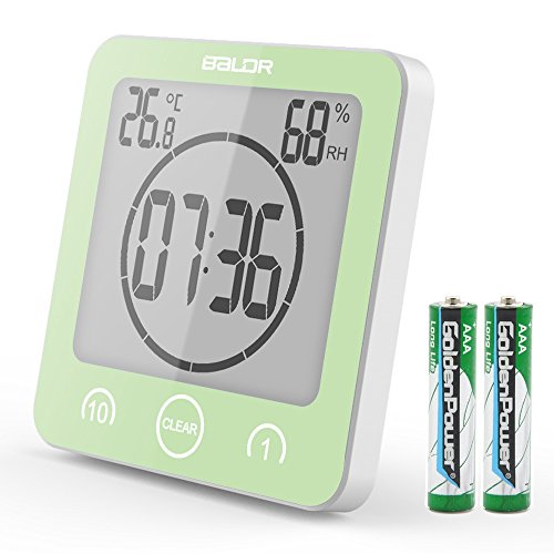 Digital LCD Waterproof Timer Shower Clock New Design Bathroom Clock Wall Mounted, Suction Cup, Displays Time, Temperature, and Indoor Relative Humidity (green)