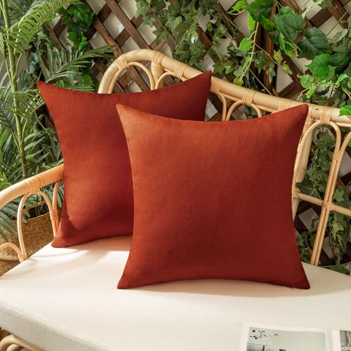 Photo 1 of Woaboy Set of 2 Burnt Orange Outdoor Waterproof Throw Pillow Covers Decorative Farmhouse Linen Pillowcases Solid Cushion Cases for Patio Tent Balcony Couch Sofa Livingroom 18x18 Inch
