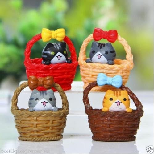 4pcs New Game Neko Atsume Lovely basket Cat Decor Action Figure Micro landscape