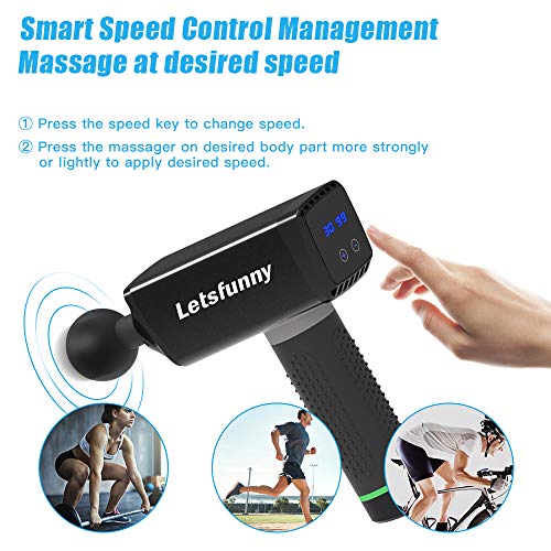 Deep Tissue Percussion Massager with Carrying Case Massage Gun for Pain Relief, Handheld Cordless Electric Full Body Muscle Massager Device with 30 Adjustable Speed, 5 Attachments