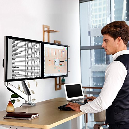 H&A Elegant Aluminum Monitor Stand Gas Spring Desk Monitor Mount for 13"-32" Computer Monitor TV Screens Full Motion Swivel LED LCD Arm (Dual Monitor)