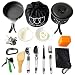 Gold Armour 17 Pieces Camping Cookware Mess Kit Backpacking Gear and Hiking Outdoors Bug Out Bag Cooking Equipment Cookset | Lightweight, Compact, Durable Pot Pan Bowls (Black) primary