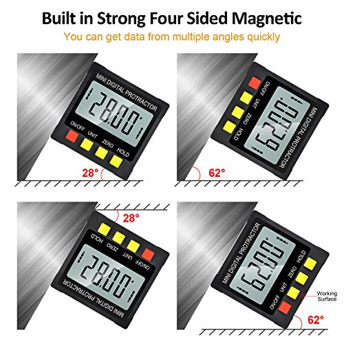 Digital Angle Gauge, GOXAWEE 4 Sided Angle Finder, LCD Digital