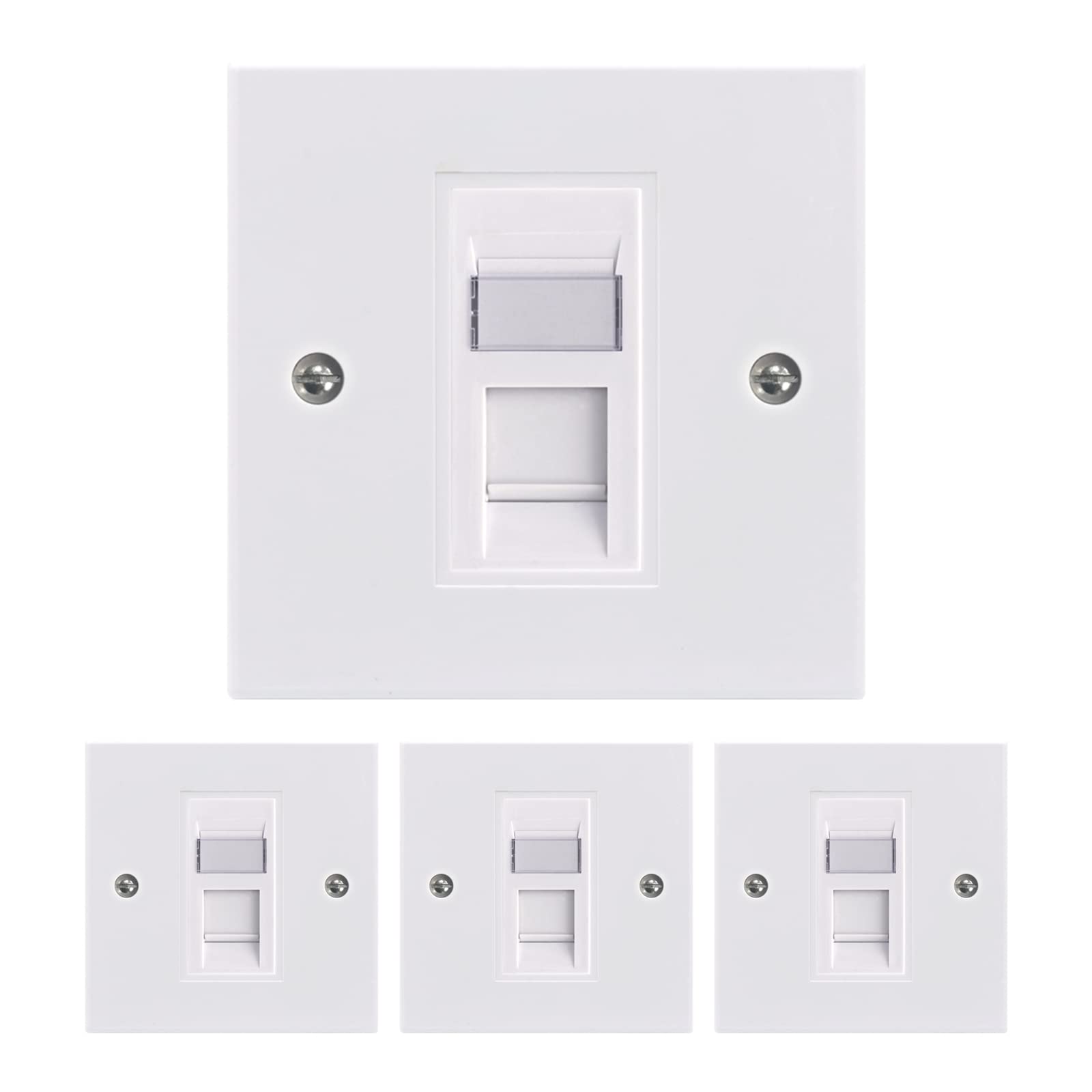 LEENUE RJ45 Socket Cat6 Ethernet Faceplate, Single Socket RJ45 Network Wall Plate 1 Port with Keystone Jack, White 4 Pack