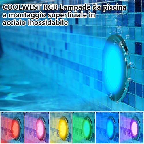 COOLWEST Resin Filled LED Pool Light, 18 W RGB LED Spotlights Ultra-Flat Lighting Stainless Steel, Pool Lights with Remote Control, IP68 Waterproof, 24 V DC, Dimmable