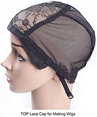 Wig Caps For Making Wig , Breathable Lace Weaving Net Cap With Adjustable Strips Medium Size, Black Color