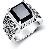 PYTALI Black Onyx Stone Ring for Men Sterling Silver Punk Vintage Retro Jewelry for men