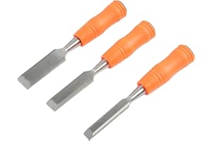 BUCK BROS. Buck Brothers 120203K 3-Piece Wood Chisel Set With Acetate Handles | 1/2 Inch, 3/4 Inch, 1 Inch Chisels Included | Carve, Cut, and Shape Wood, Install Windows and Doors | Carpentry Tools,Orange