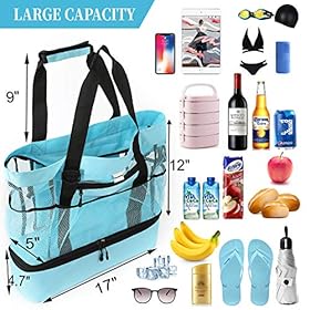 Sheye&Yelin Beach Bag with Insulated Cooler- Many Pockets Durable Sandproof Mesh Tote Bag for Women 51o5A4Hm ML
