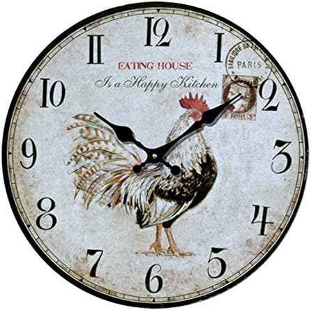 Yeyo MDF Waterproof Wooden Wall Clock European Style Country Golden Rooster Silent Art Decor for Home Living Room Office Decoration (20inch)