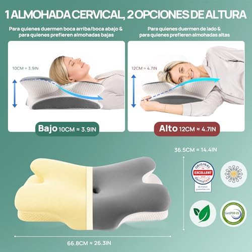 Almohada Cervicale 2 en 1 Almohada Ergonómica Espuma Viscoelástica