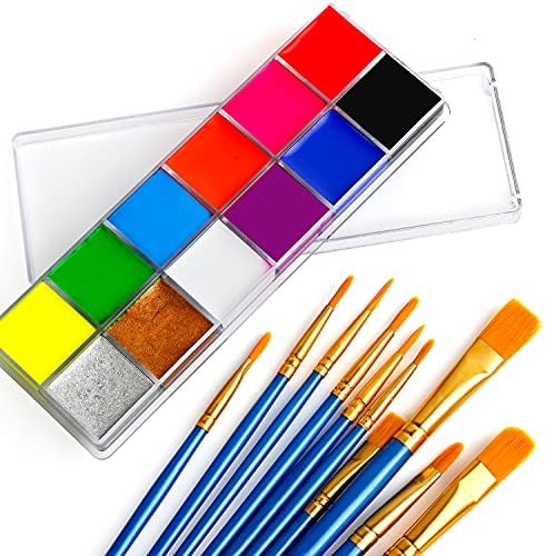 Face Body Paint Oil Palette Kit, 12 Colors UV Glow Neon Face Painting ...
