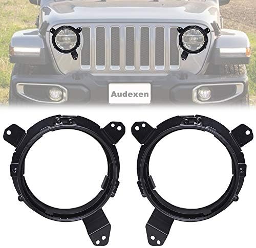 Audexen Pair Omni-directional Adjust LED Headlight Mounting Brackets Steel Headlight Adapter Rings Replacement for 2018 2019 Jeep Wrangler JL Headlights (Black)