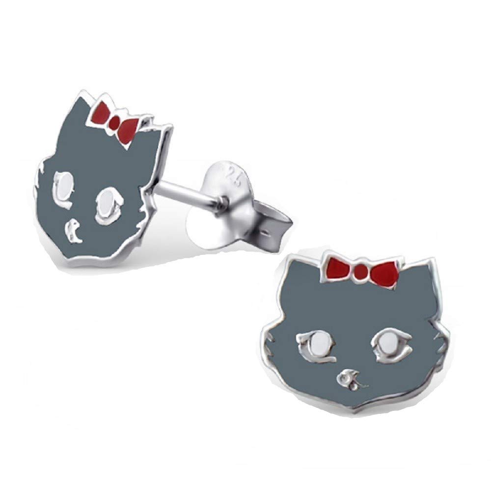 925 Sterling Silver Cat Stud Earrings for Women & Girls – Cute Kitten Animal Jewellery Gift Boxed