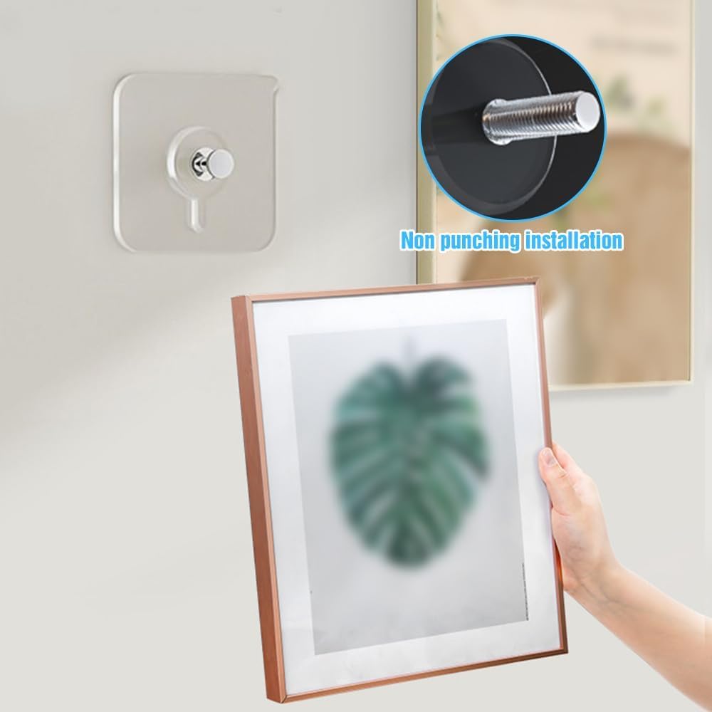 Drill Free Adhesive Hooks, 2024 New Reusable Adhesive Wall Mount Screw Hooks, Picture Hangers Without Nails, Nail Free Wall Hangers for Wall Mount,Kitchen,Bathroom (20 PCS) - Image 7