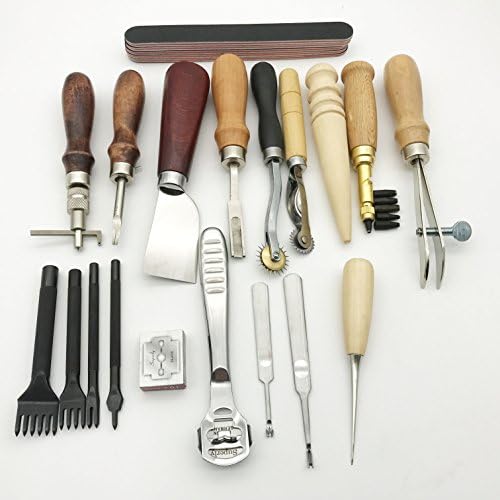 Leather Boy 1set(18pcs) Leather Carft Punch Tools Kit Stitching Carving Working Sewing Saddle Groover