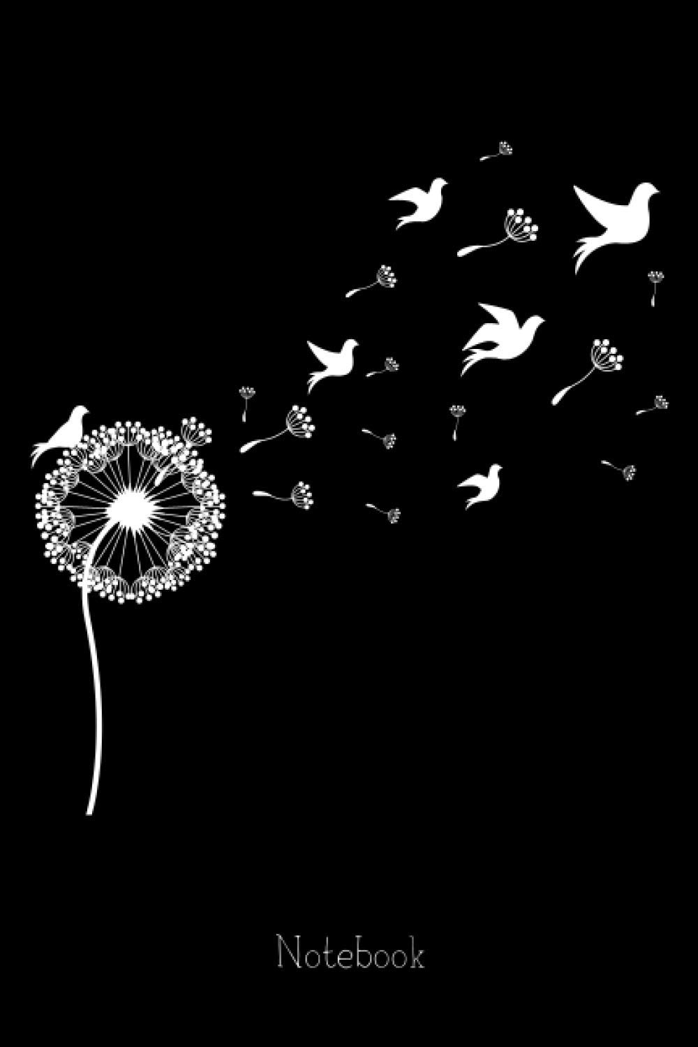 Dandelion Birds Black and White Notebook: Lined Notebook Journal