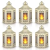 Mini Star Lantern with Flickering LED,Battery Included,Decorative Hanging Lantern,Christmas Decorative Lantern,Indoor Candle Lantern,Battery Lantern Indoor Use,Zkee(Set of 6 Golden)