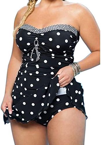 Favoridol Women's Sexy Backless Polka Dot Plus Size Swimsuit Swimwear (XXXXL, Black)