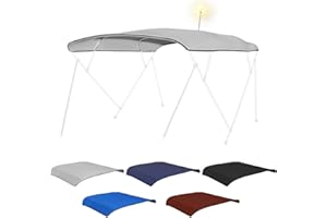 Fuprosico Bimini Top Replacement Canvas with Light Hole for Boat, 4 Bow 8L 91-96W Bimini Top Cover with Storage Boot, 900D Heavy Duty Waterproof Marine Polyester, Without Frame, Gray