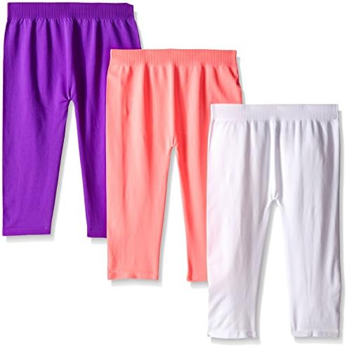 Pink House Girls' 3 Piece Seamless Capri Legging, Neon Coral/White/Neon Purple, 2-4T